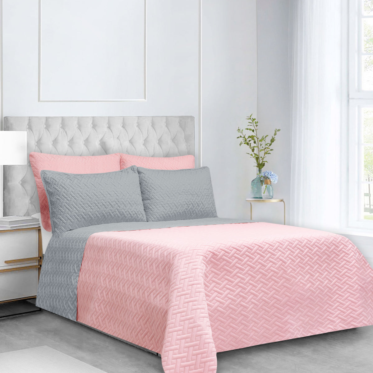 Colcha Fiore Pink-Plata – Edredona